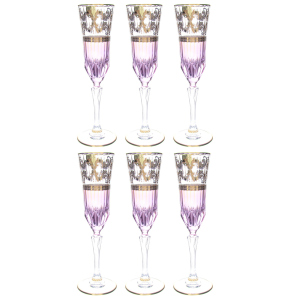 A set of crystal champagne glasses Art Deco` Coll.Fish for 6 people
